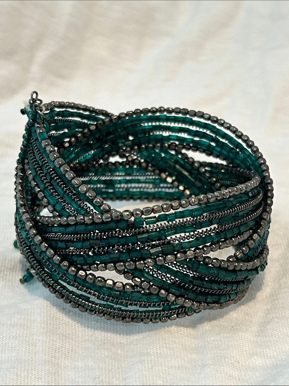 Teal Seed Bead Twist Cuff Bracelet - Women Jewelry